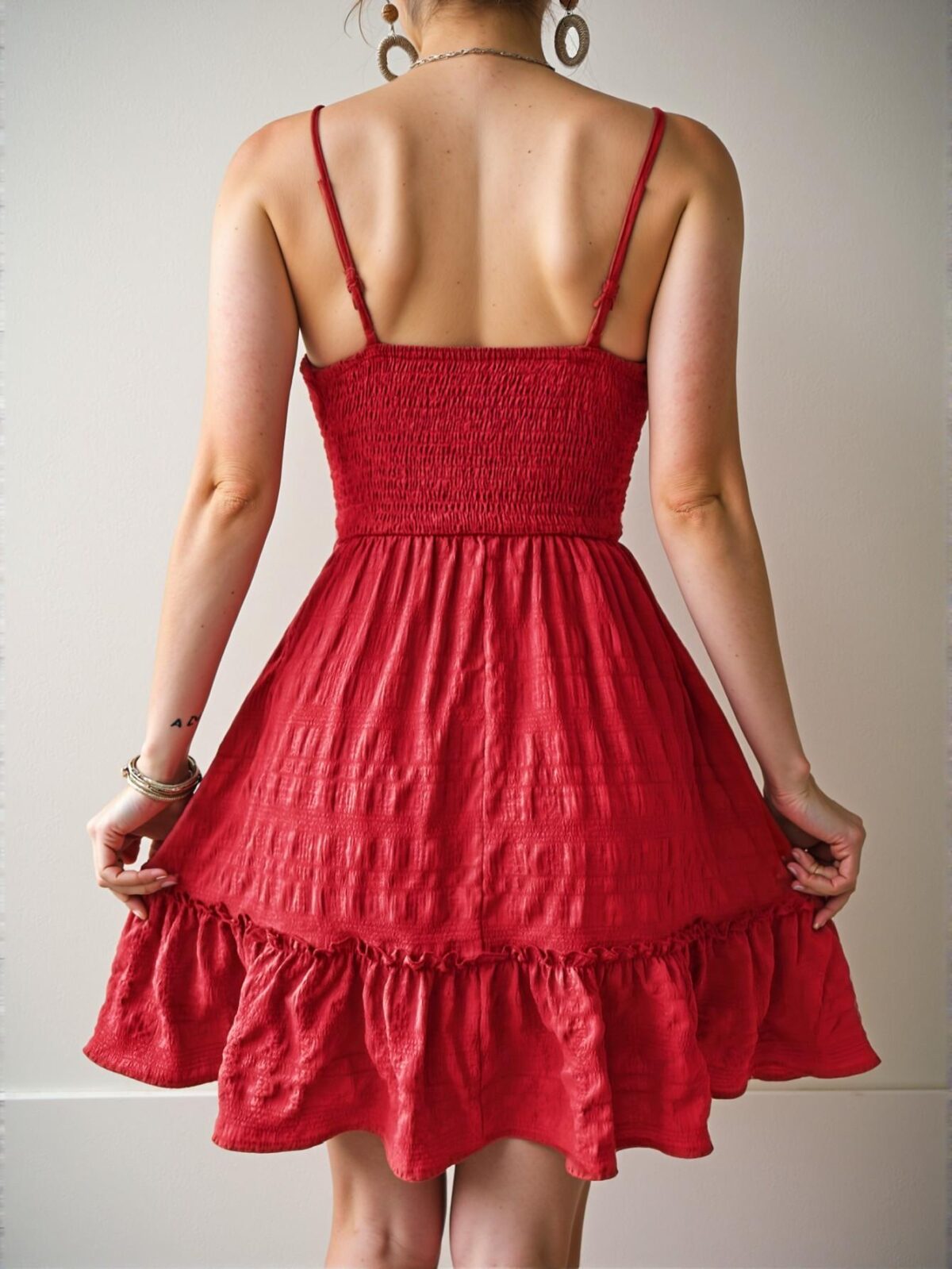 Elegant Burgundy Relaxed Shirred Waist Cami Dress for Stylish Getaways - Chic, Classy and Trendy Fashion Style to Dress to Impress - Image 2