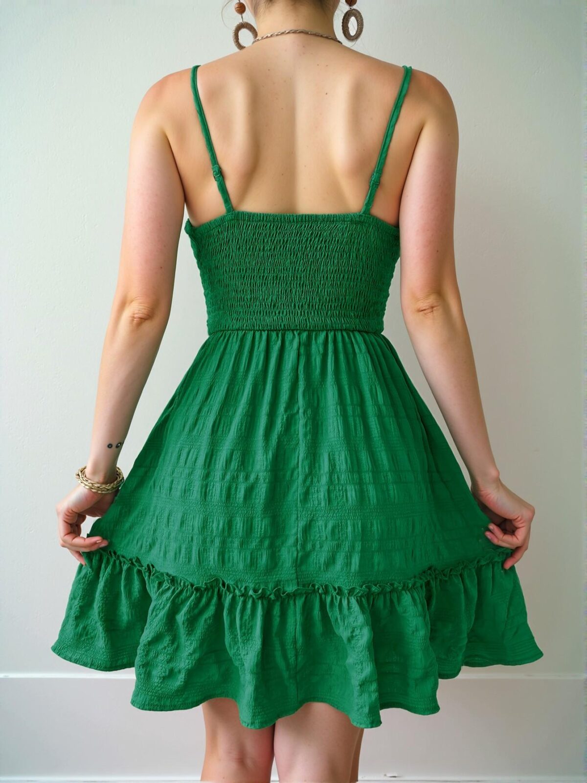 Elegant Army Green Stylish Textured Slip Cami Dress for Vacation Getaways - Chic, Classy and Trendy Fashion Style to Dress to Impress - Image 2