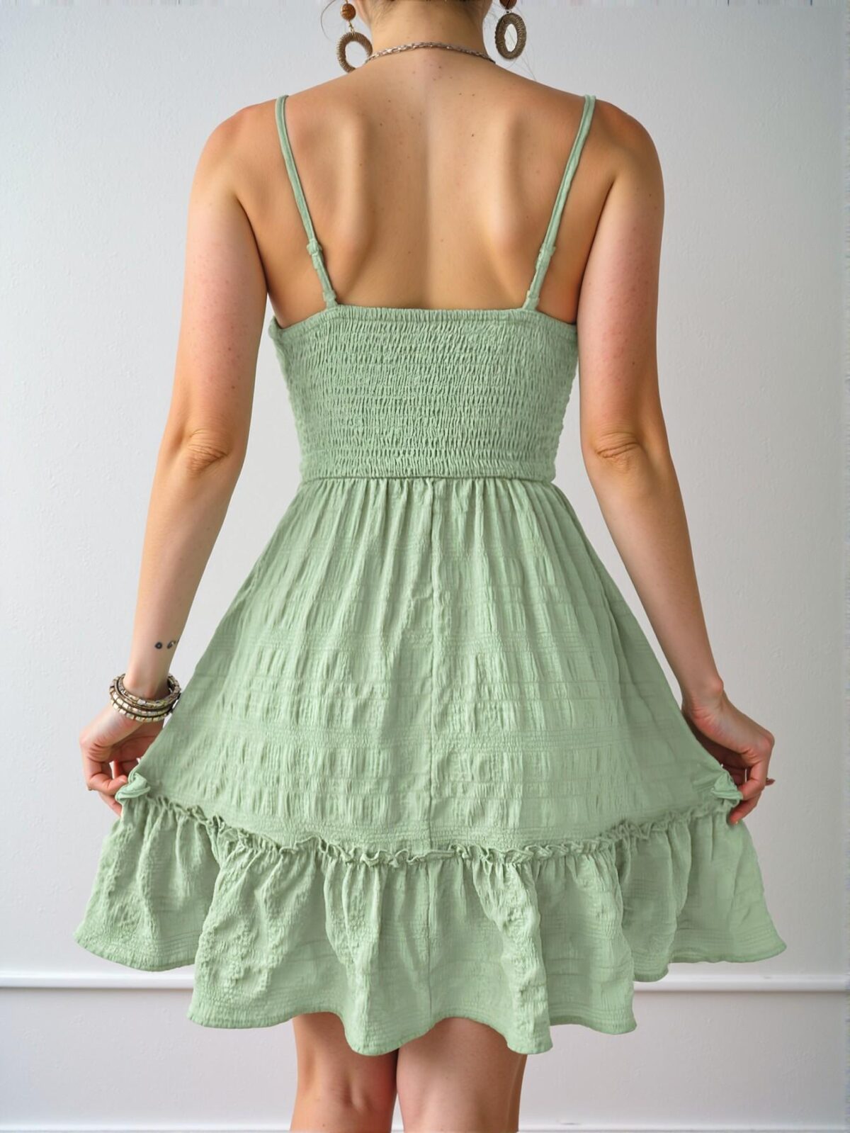 Elegant Mint Green Casual Cami Dress with Drawstring Waist and Flounce Hem – Chic, Classy and Trendy Fashion Style to Dress to Impress - Image 2