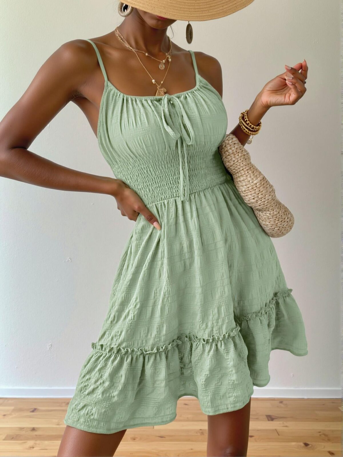 Elegant Mint Green Casual Cami Dress with Drawstring Waist and Flounce Hem – Chic, Classy and Trendy Fashion Style to Dress to Impress - Image 5