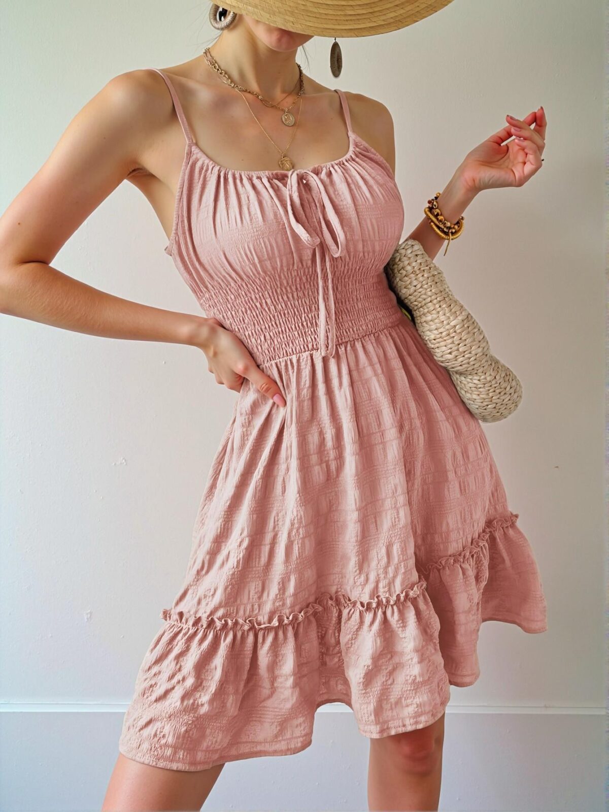 Elegant Dusty Pink Flirty Cami Dress with Ruffle Hem for Chic, Classy and Trendy Fashion Style to Dress to Impress - Image 5
