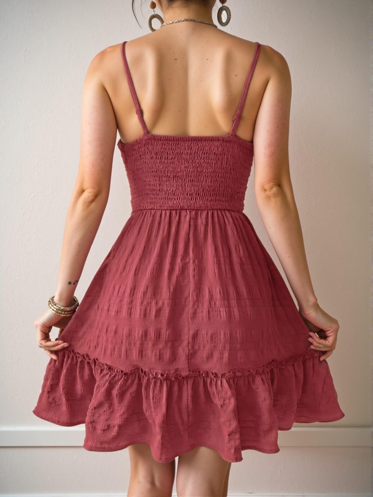 Elegant Red Violet Effortless High-Waist Drawstring Casual Camisole Dress Perfect for Your Getaway Chic, Classy and Trendy Fashion Style to Dress to Impress - Image 2