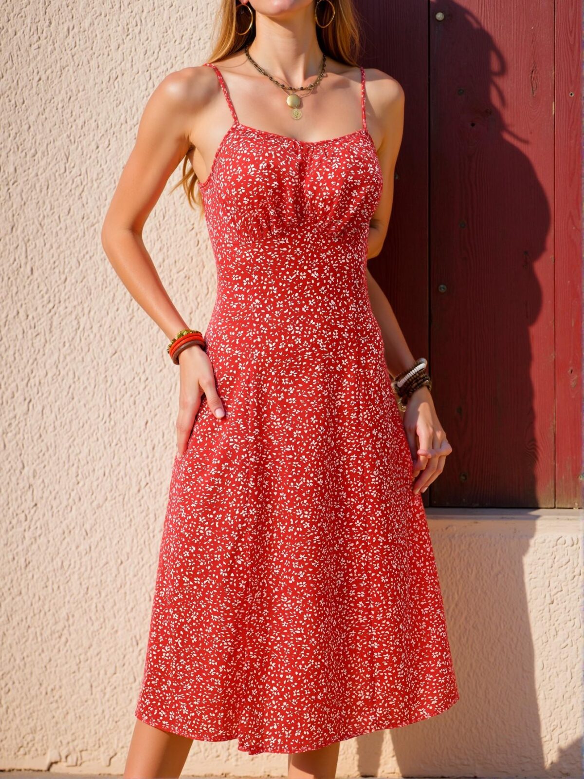 Elegant Red Charming Ditsy Floral Sleeveless Split Hem Midi Dress for Beach Holidays - Chic, Classy and Trendy Fashion Style to Dress to Impress - Image 3