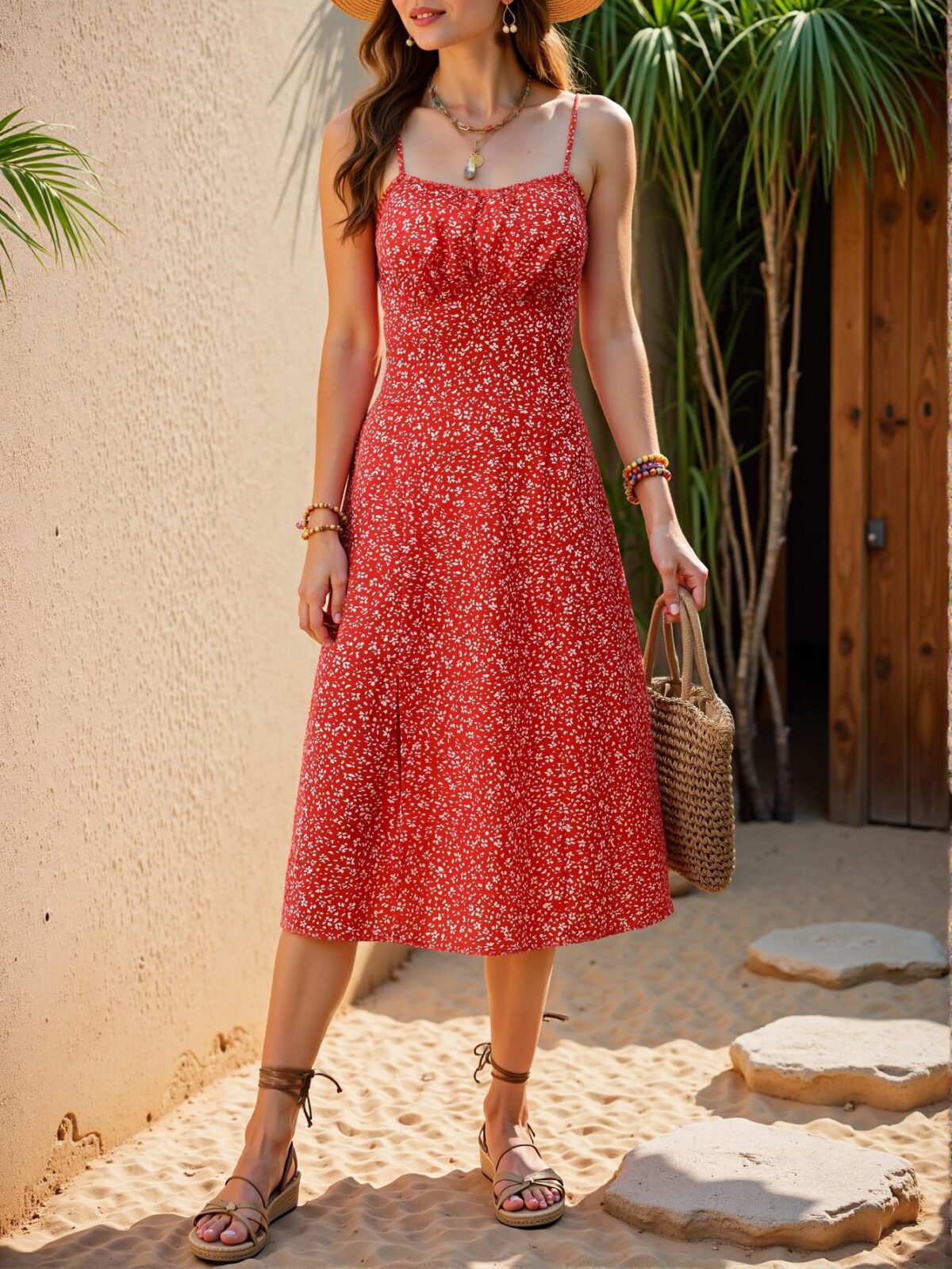 Elegant Red Charming Ditsy Floral Sleeveless Split Hem Midi Dress for Beach Holidays - Chic, Classy and Trendy Fashion Style to Dress to Impress - Image 5