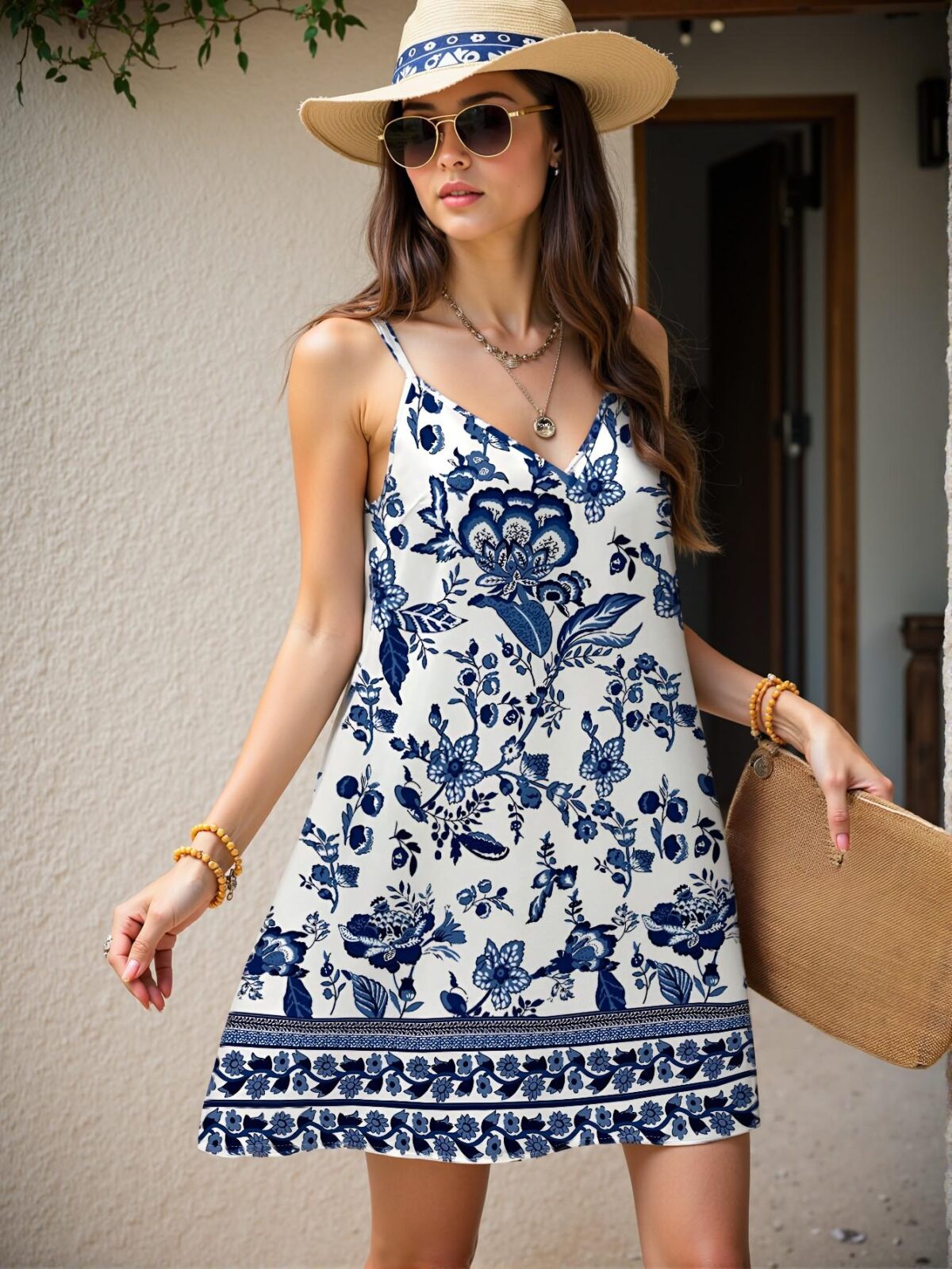 Elegant Blue Floral Placement Print Mini Dress for Spring/Summer Vacations, Perfect for Stylish Getaways - Chic, Classy and Trendy Fashion Style to Dress to Impress