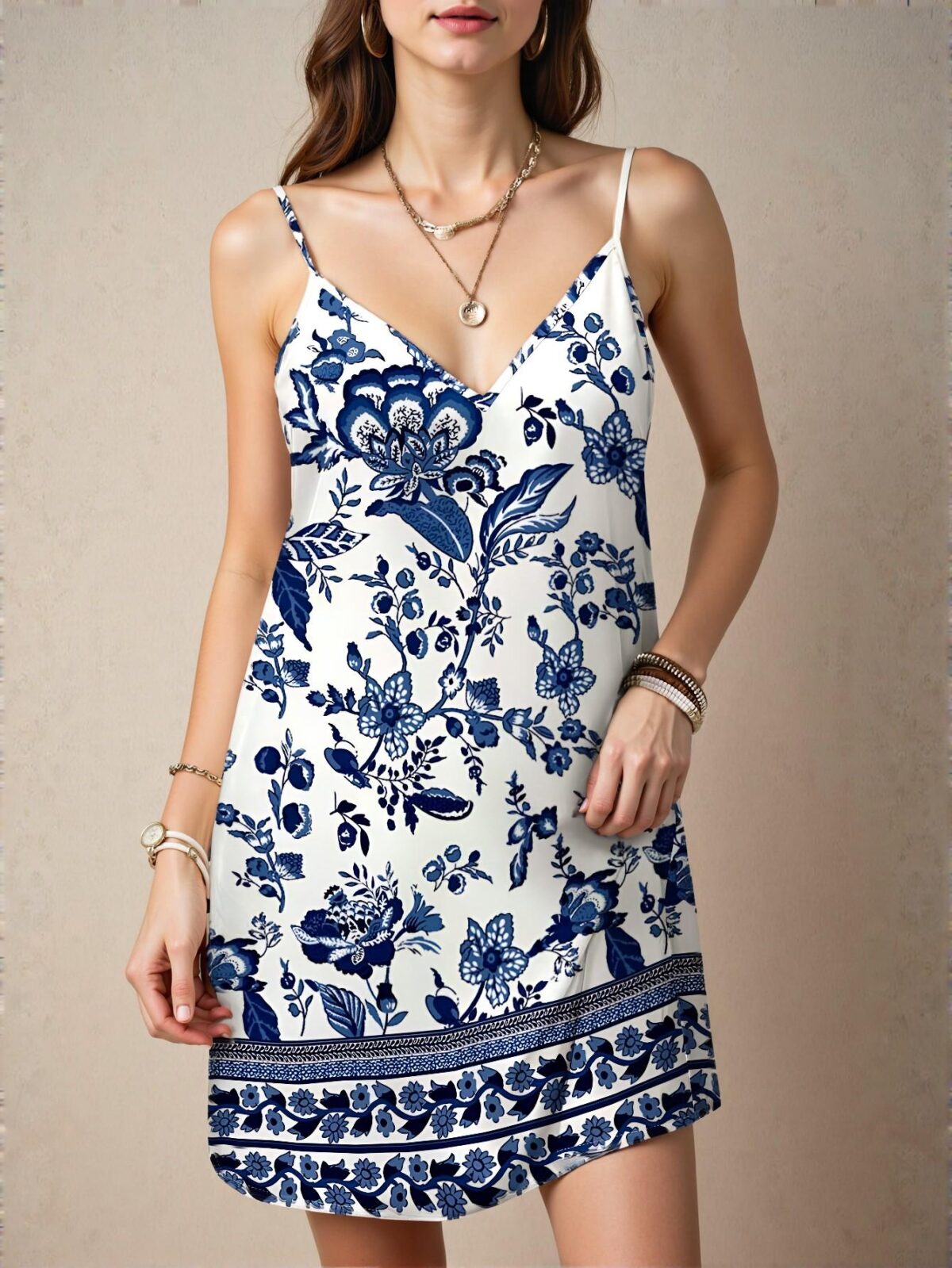Elegant Blue Floral Placement Print Mini Dress for Spring/Summer Vacations, Perfect for Stylish Getaways - Chic, Classy and Trendy Fashion Style to Dress to Impress - Image 3