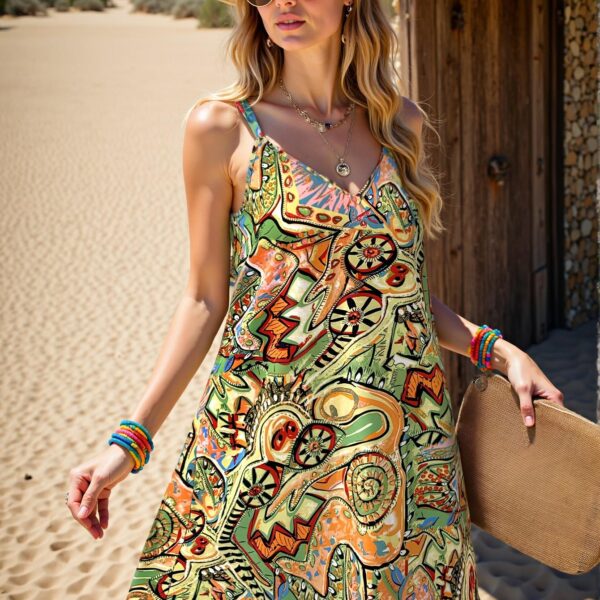 Elegant Green Boho Floral Print Spaghetti Strap Mini Dress for Summer Vacations and Beach Outings - Chic, Classy and Trendy Fashion Style to Dress to Impress