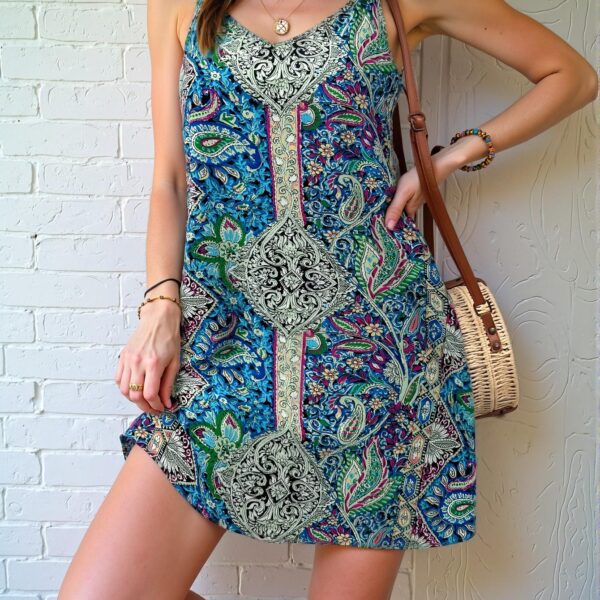 Elegant Multicolor Bohemian-Inspired Backless Spaghetti Strap A-Line Dress Perfect for Music Festivals Chic, Classy and Trendy Fashion Style to Dress to Impress