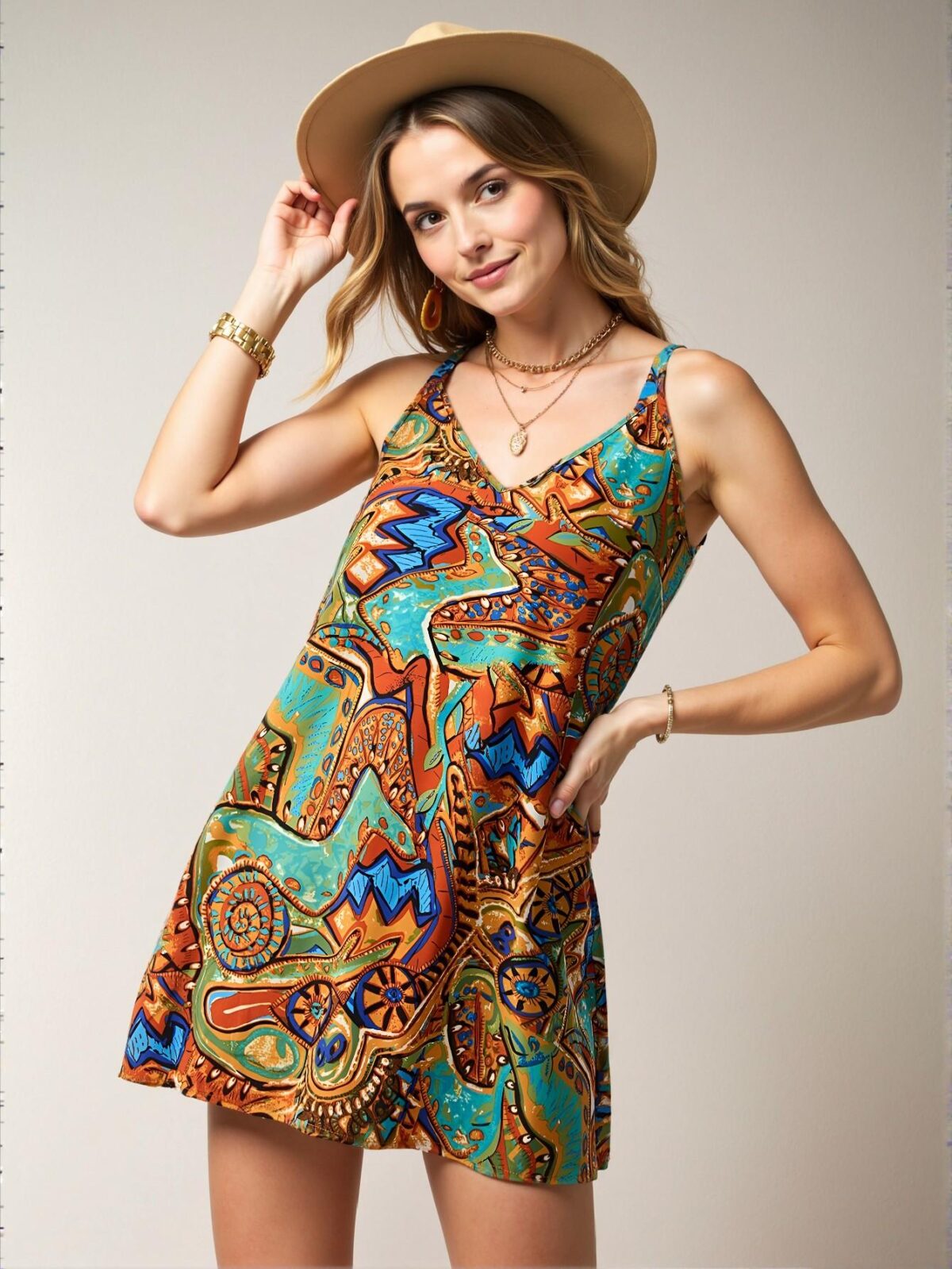 Elegant Multicolor Bohemian Spaghetti Strap Vacation Floral Print Mini Dress for Women, Perfect for Summer and Spring Celebrations - Chic, Classy, and Trendy Fashion Style to Dress to Impress.