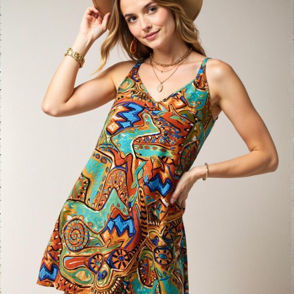Elegant Multicolor Bohemian Spaghetti Strap Vacation Floral Print Mini Dress for Women, Perfect for Summer and Spring Celebrations - Chic, Classy, and Trendy Fashion Style to Dress to Impress.