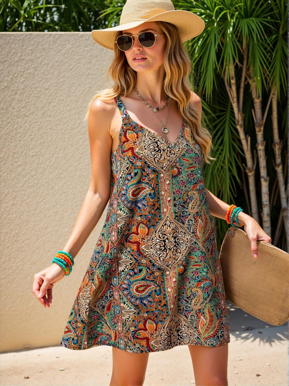 Elegant Multicolor Bohemian Printed Wrap Dress with V-Neck and Open Back for Music Festivals and Summer Occasions - Chic, Classy and Trendy Fashion Style to Dress to Impress