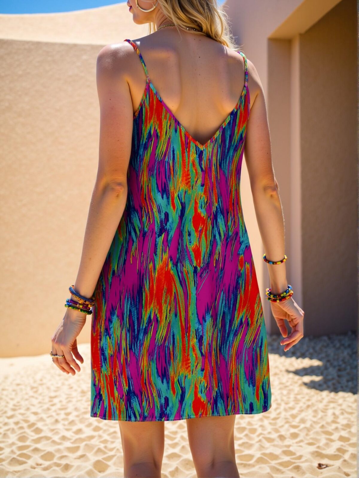 Vibrant Multicolor Bohemian Tie-Dye Mini Dress for Spring/Summer Getaways - Chic, Classy and Trendy Fashion Style to Dress to Impress - Image 2