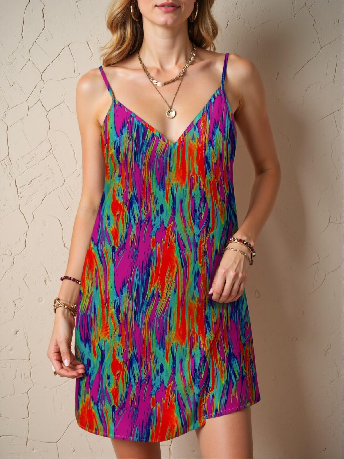 Vibrant Multicolor Bohemian Tie-Dye Mini Dress for Spring/Summer Getaways - Chic, Classy and Trendy Fashion Style to Dress to Impress - Image 4