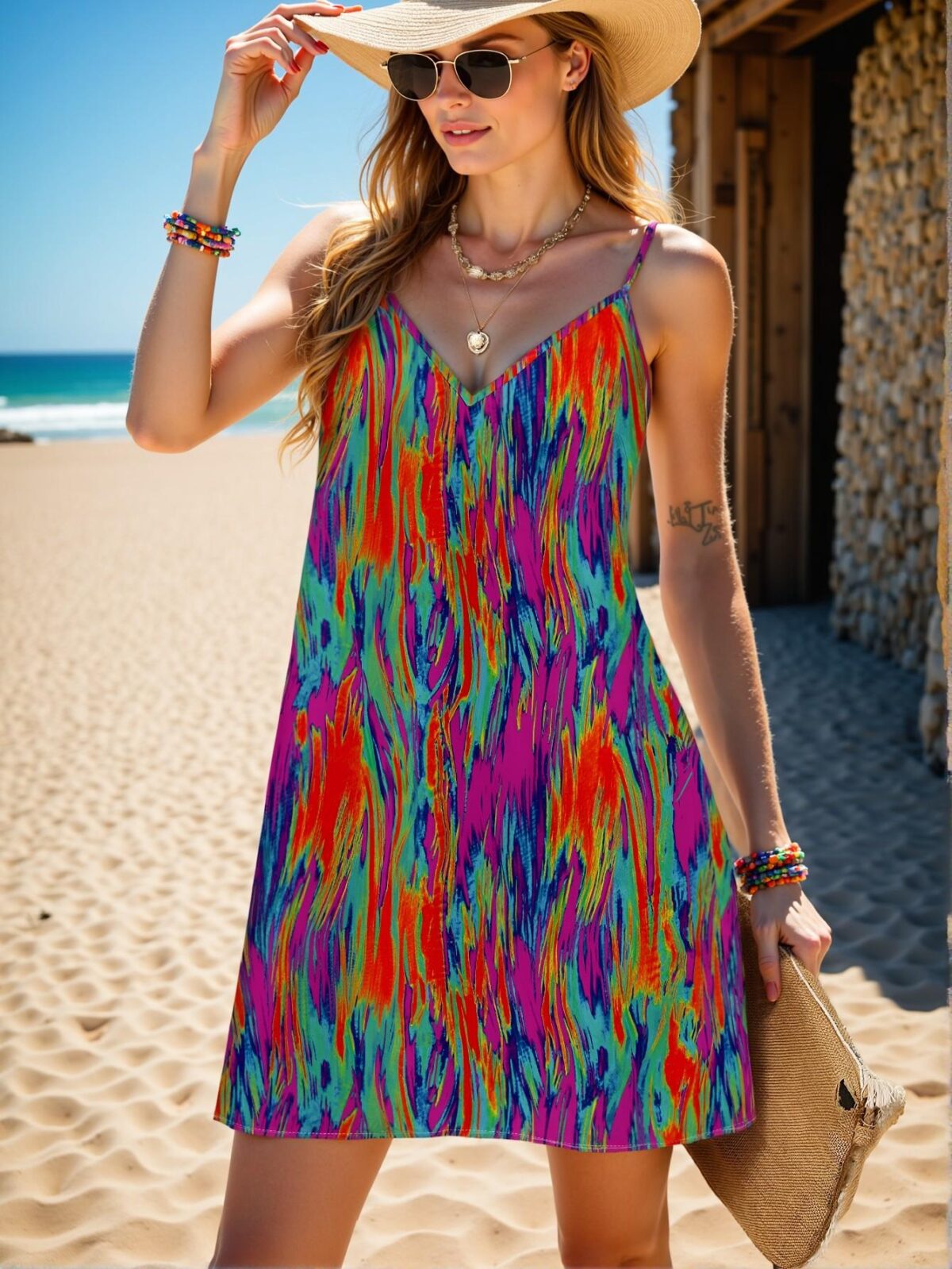 Vibrant Multicolor Bohemian Tie-Dye Mini Dress for Spring/Summer Getaways - Chic, Classy and Trendy Fashion Style to Dress to Impress - Image 5