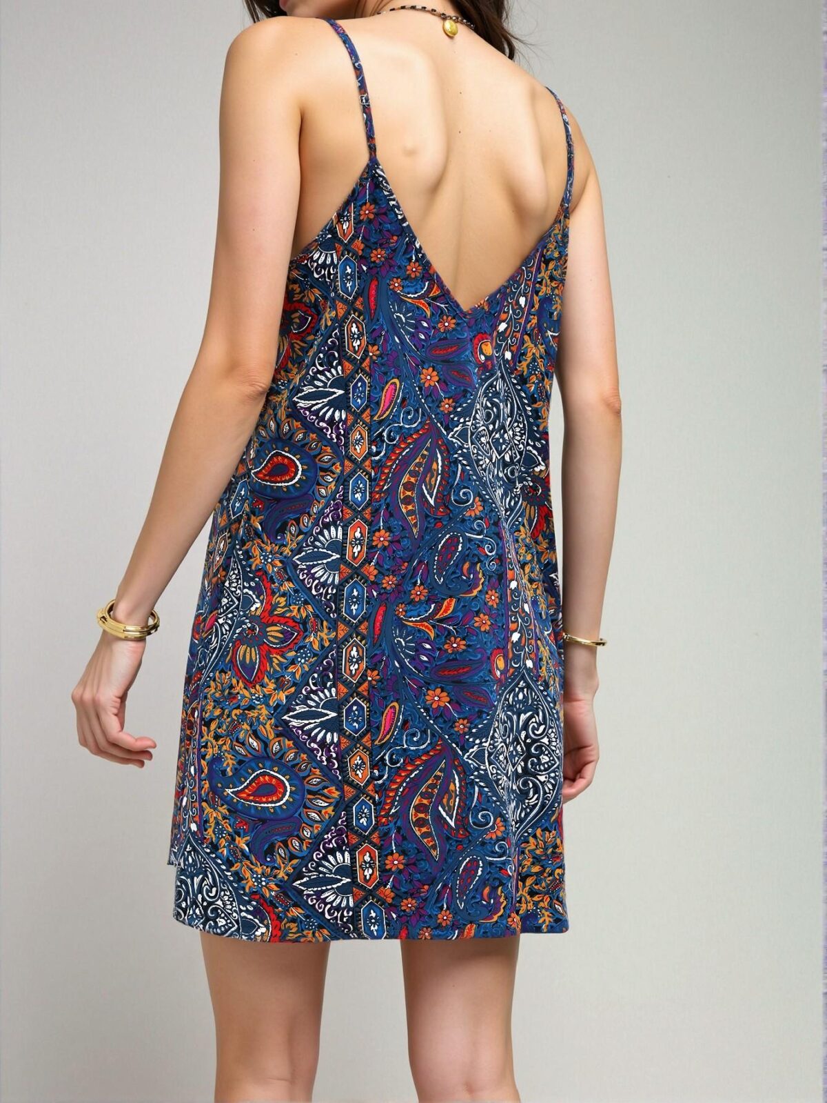 Elegant Dark Wash Bohemian A-Line Dress with V Neck and Spaghetti Straps, Ideal for Music Festivals - Chic, Classy and Trendy Fashion Style to Dress to Impress - Image 2