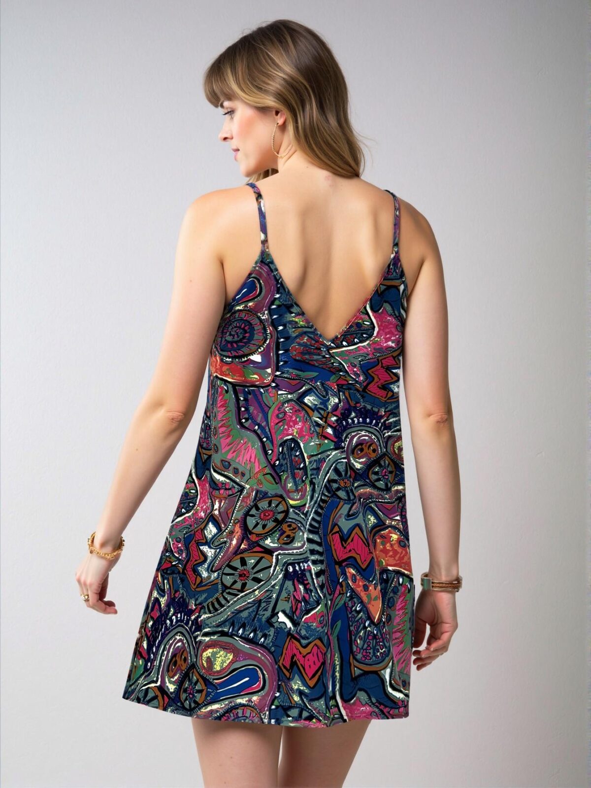 Elegant Dark Wash Sleeveless Floral Print Mini Vacation Dress Chic, Classy and Trendy Fashion Style to Dress to Impress - Image 2