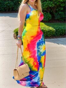 Elegant Red Violet Stylish Long Cami Dress with Natural Waistline for a Fashionable Look - Chic, Classy and Trendy Fashion Style to Dress to Impress