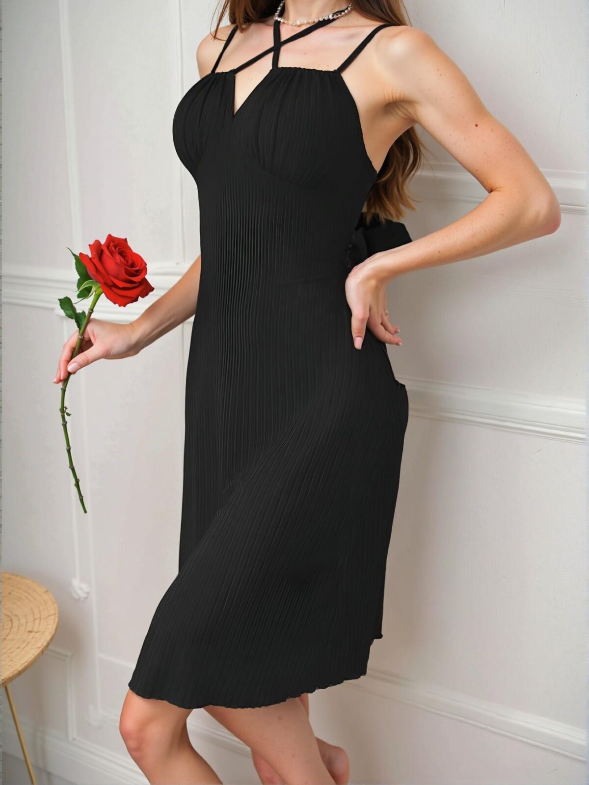 Elegant Black Minimalist Ruffle Front Nightgown Perfect for Summer Chic, Classy and Trendy Fashion Style to Dress to Impress - Image 4