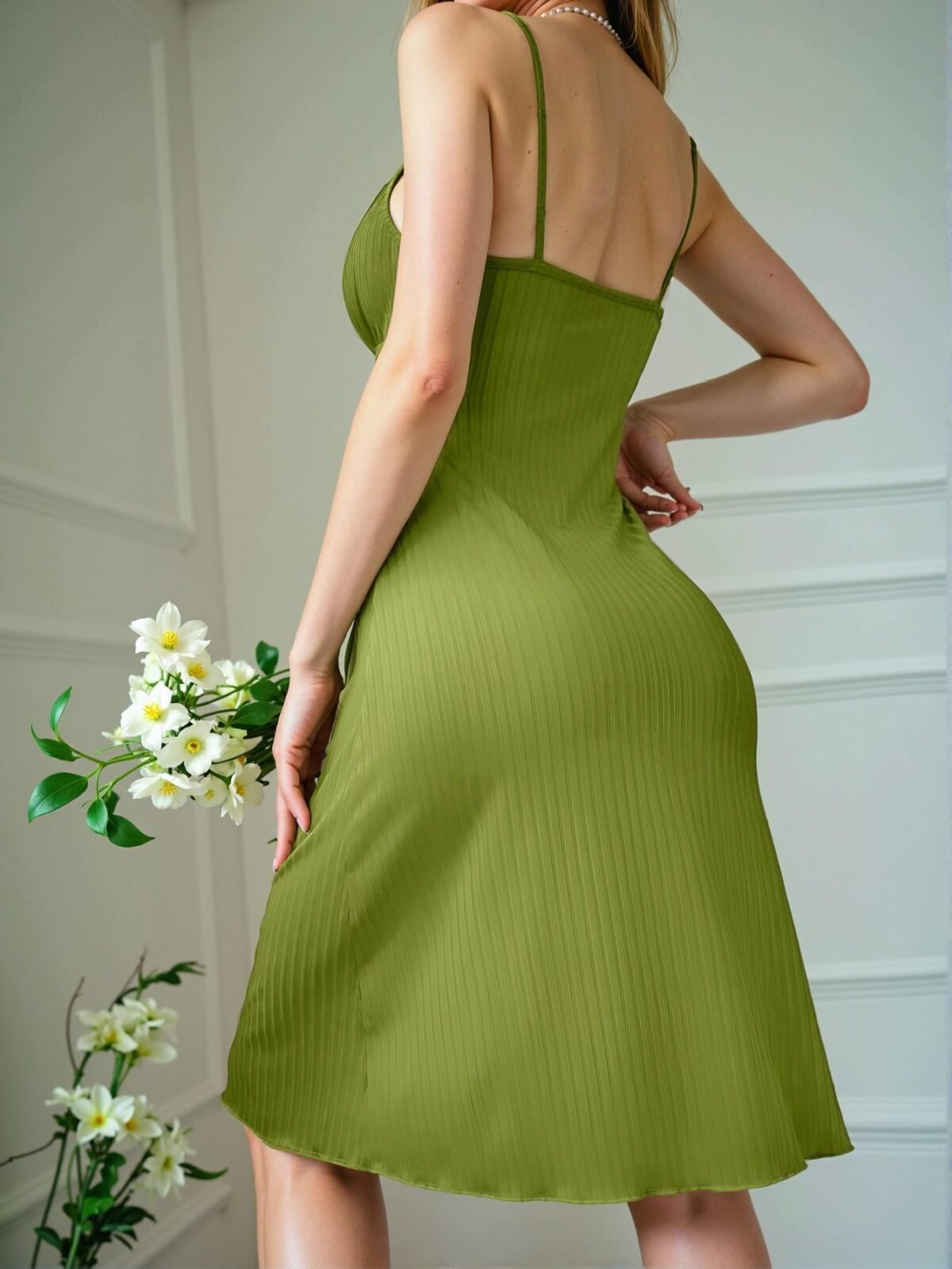 Elegant Green Sleeveless Ruched Twist Front Nightgown Chic, Classy and Trendy Fashion Style to Dress to Impress - Image 2