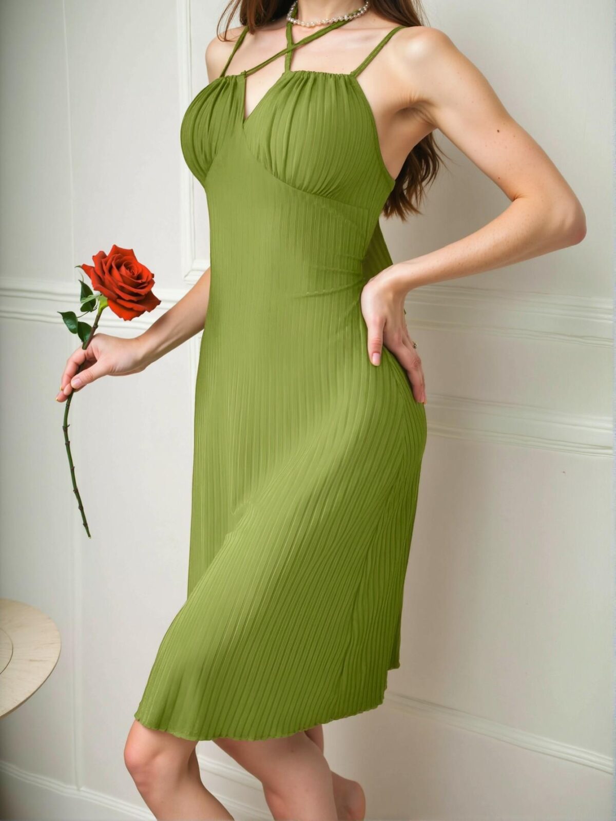 Elegant Green Sleeveless Ruched Twist Front Nightgown Chic, Classy and Trendy Fashion Style to Dress to Impress - Image 4
