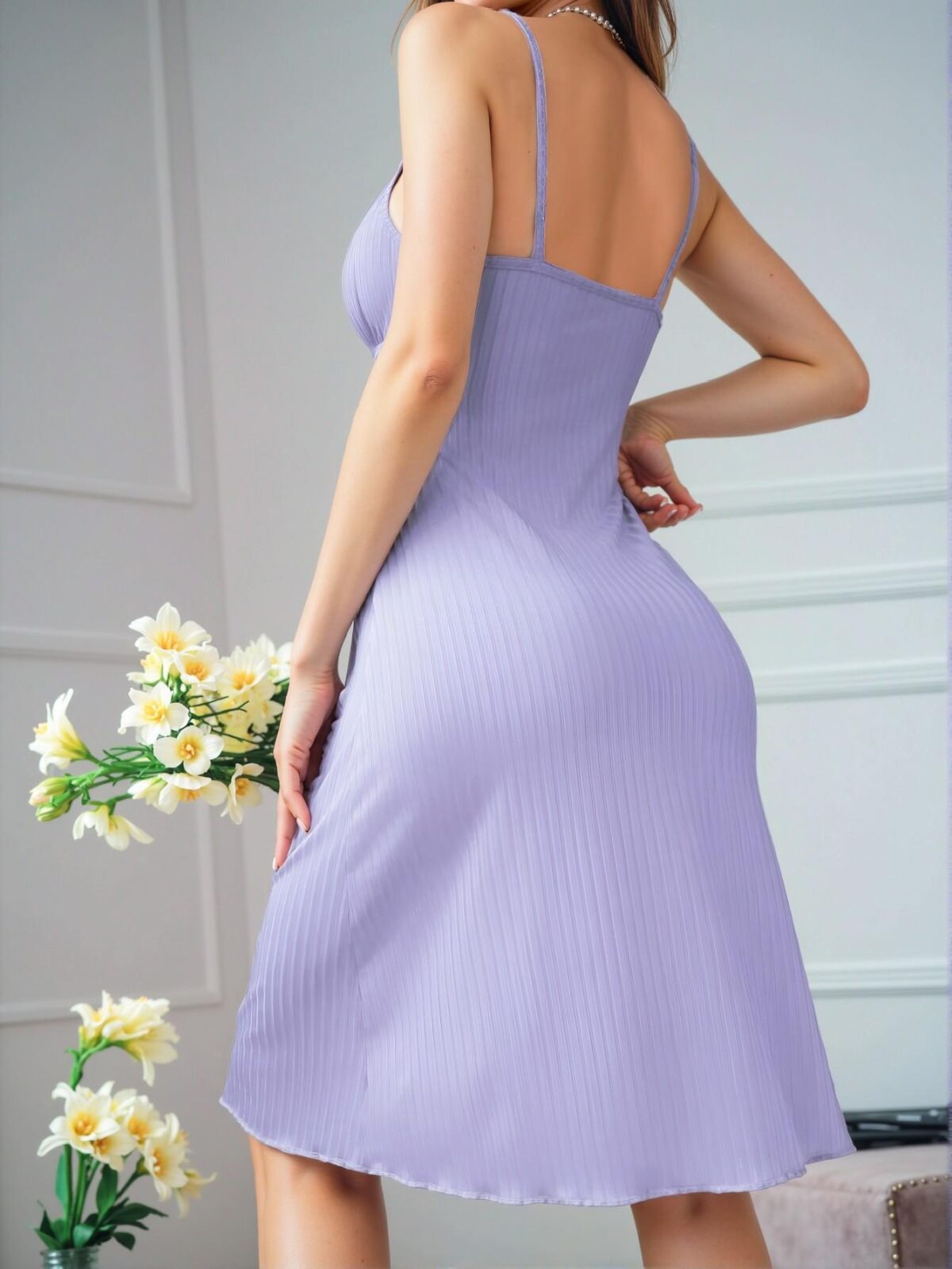 Elegant Purple Pleated Sleep Dress for Summer Comfort and Style - Chic, Classy and Trendy Fashion Style to Dress to Impress - Image 2