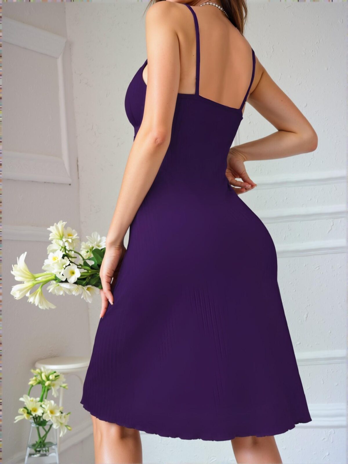 Elegant Purple Pleated Front Cami Nightgown for a Chic, Classy and Trendy Fashion Style to Dress to Impress - Image 2