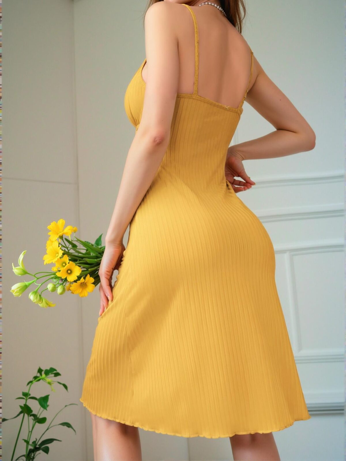 Elegant Yellow Ruffled Front Cami Nightgown Chic, Classy and Trendy Fashion Style to Dress to Impress - Image 2