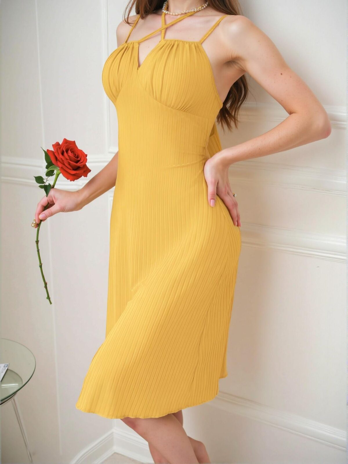 Elegant Yellow Ruffled Front Cami Nightgown Chic, Classy and Trendy Fashion Style to Dress to Impress - Image 5