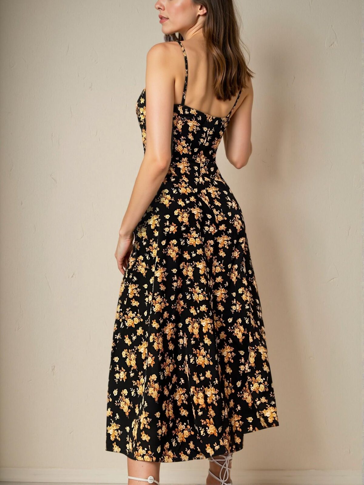 Elegant Black Bohemian Floral Maxi Dress with Front Tie Straps for a Chic, Classy, and Trendy Fashion Style to Dress to Impress - Image 2