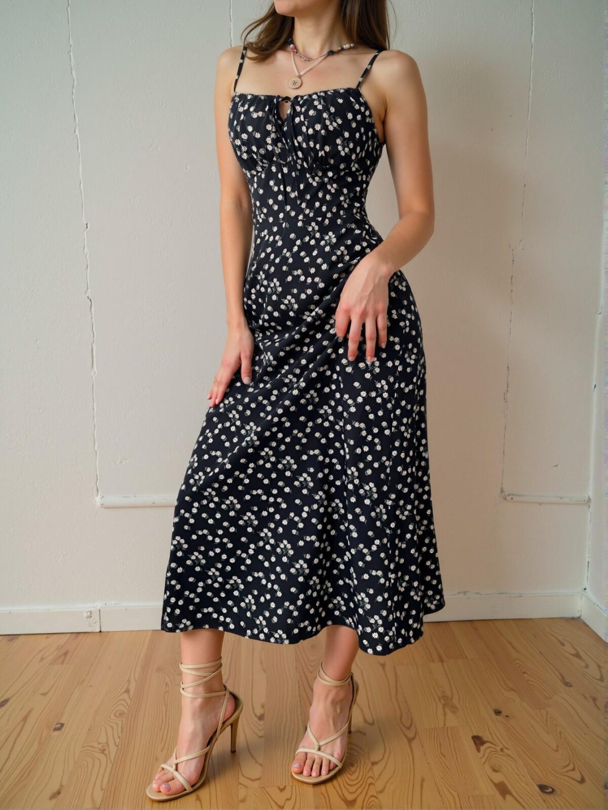 Elegant Black Floral Tie Front Cami Dress – Chic, Classy and Trendy Fashion Style to Dress to Impress - Image 3