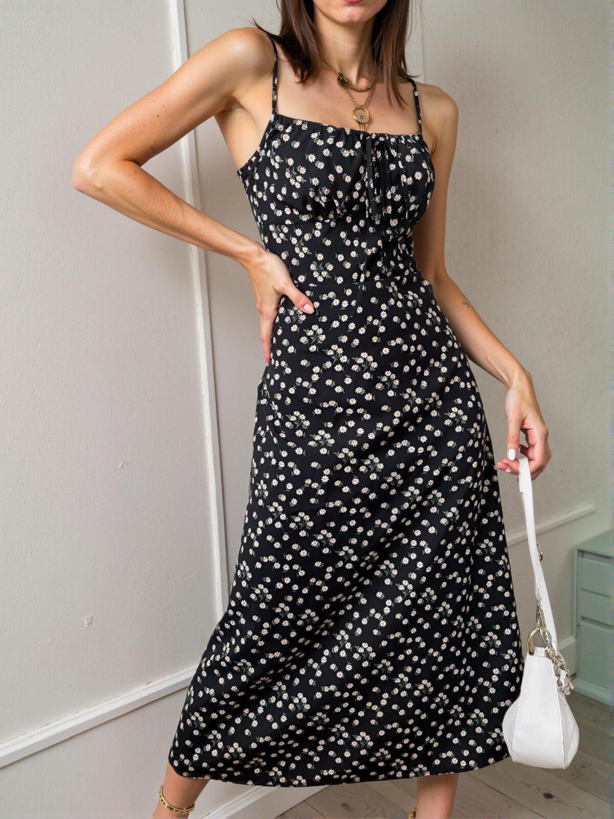 Elegant Black Floral Tie Front Cami Dress – Chic, Classy and Trendy Fashion Style to Dress to Impress - Image 4