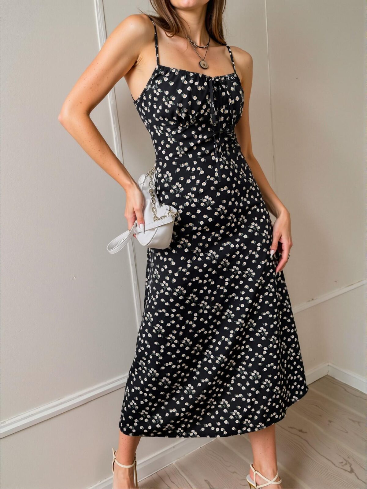 Elegant Black Floral Tie Front Cami Dress – Chic, Classy and Trendy Fashion Style to Dress to Impress - Image 5