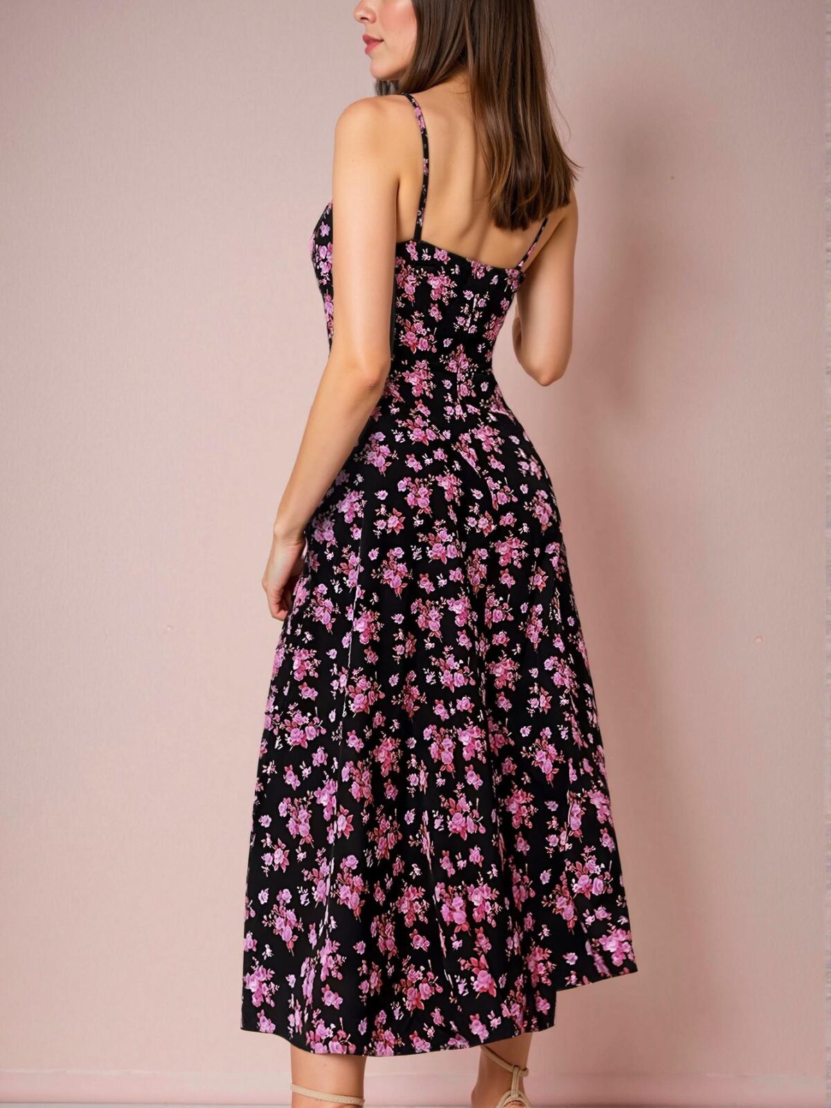 Elegant Black Fitted Floral Tie Front Dress Chic, Classy and Trendy Fashion Style to Dress to Impress - Image 2
