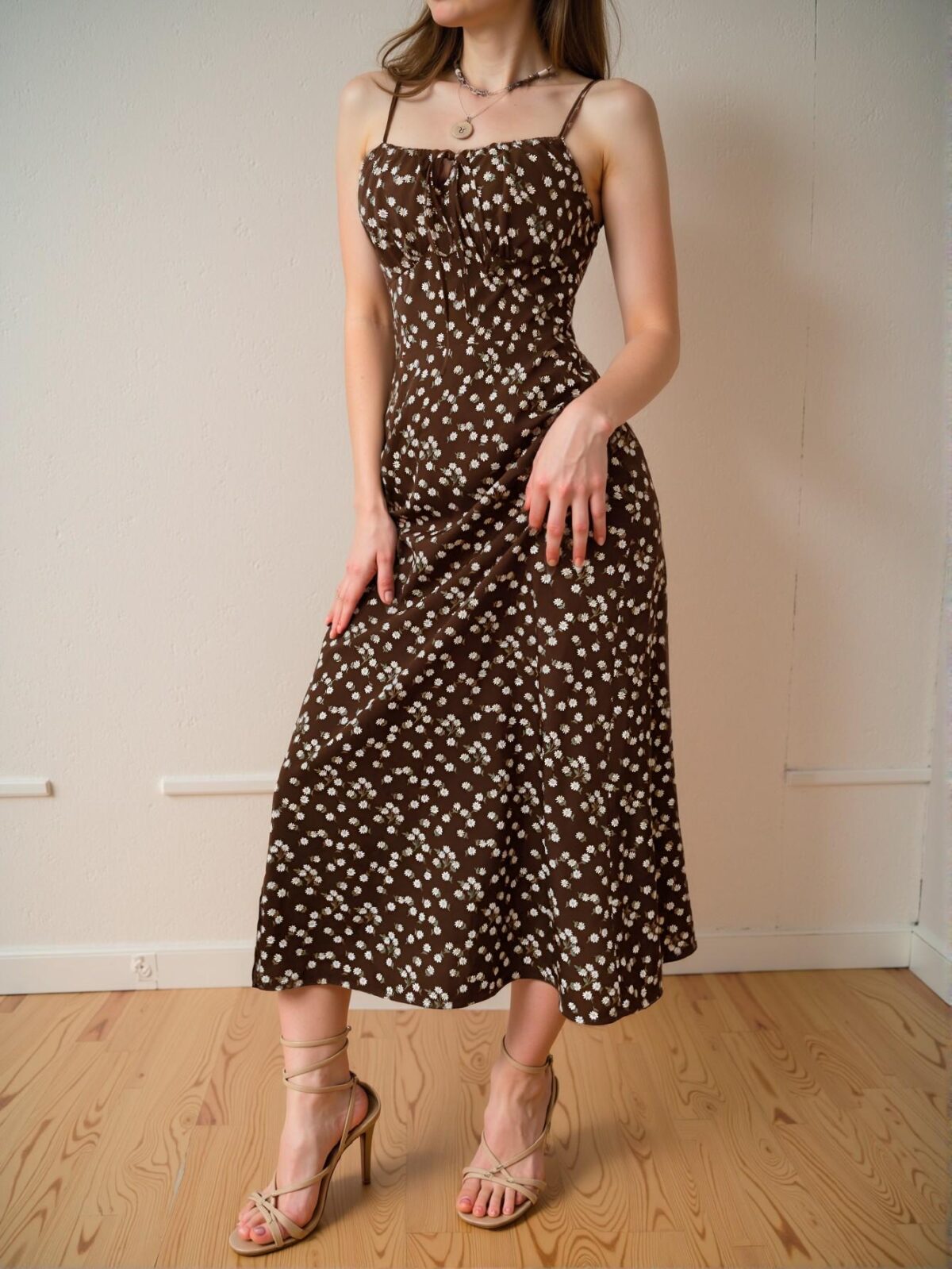 Elegant Multicolor Stylish Ditsy Floral Tie Front Cami Maxi Dress for Vacations and Beach Outings - Chic, Classy and Trendy Fashion Style to Dress to Impress - Image 3