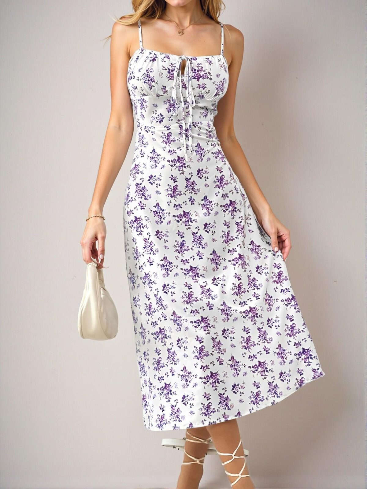 Elegant Purple Boho Floral Cami Summer Dress for Effortless Style and Classy Charm to Dress to Impress - Image 3