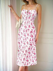 Elegant Red Floral Ditsy Maxi Dress with Front Tie Detail - Chic, Classy and Trendy Fashion Style to Dress to Impress