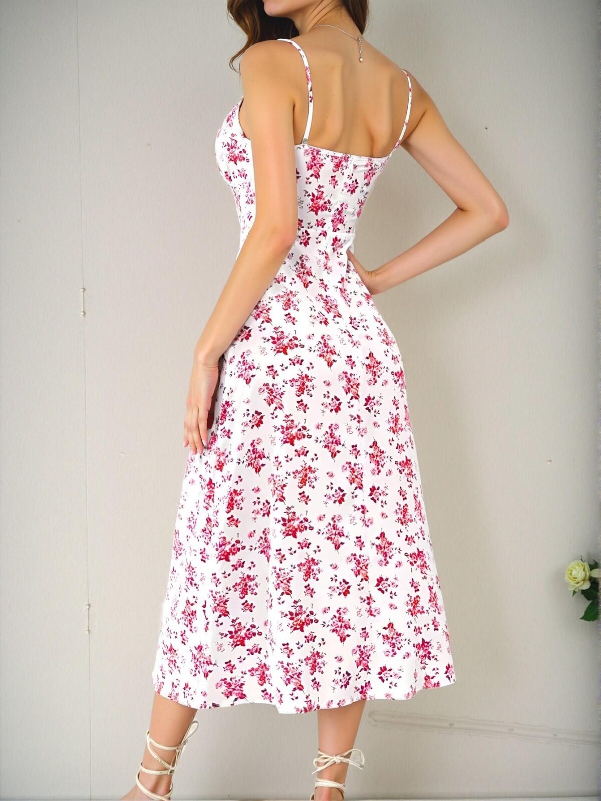 Elegant Red Floral Ditsy Maxi Dress with Front Tie Detail - Chic, Classy and Trendy Fashion Style to Dress to Impress - Image 2