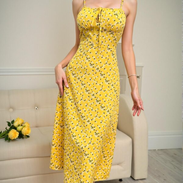 Elegant Yellow Boho Floral Lace Up Maxi Dress for Summer Getaways - Chic, Classy and Trendy Fashion Style to Dress to Impress