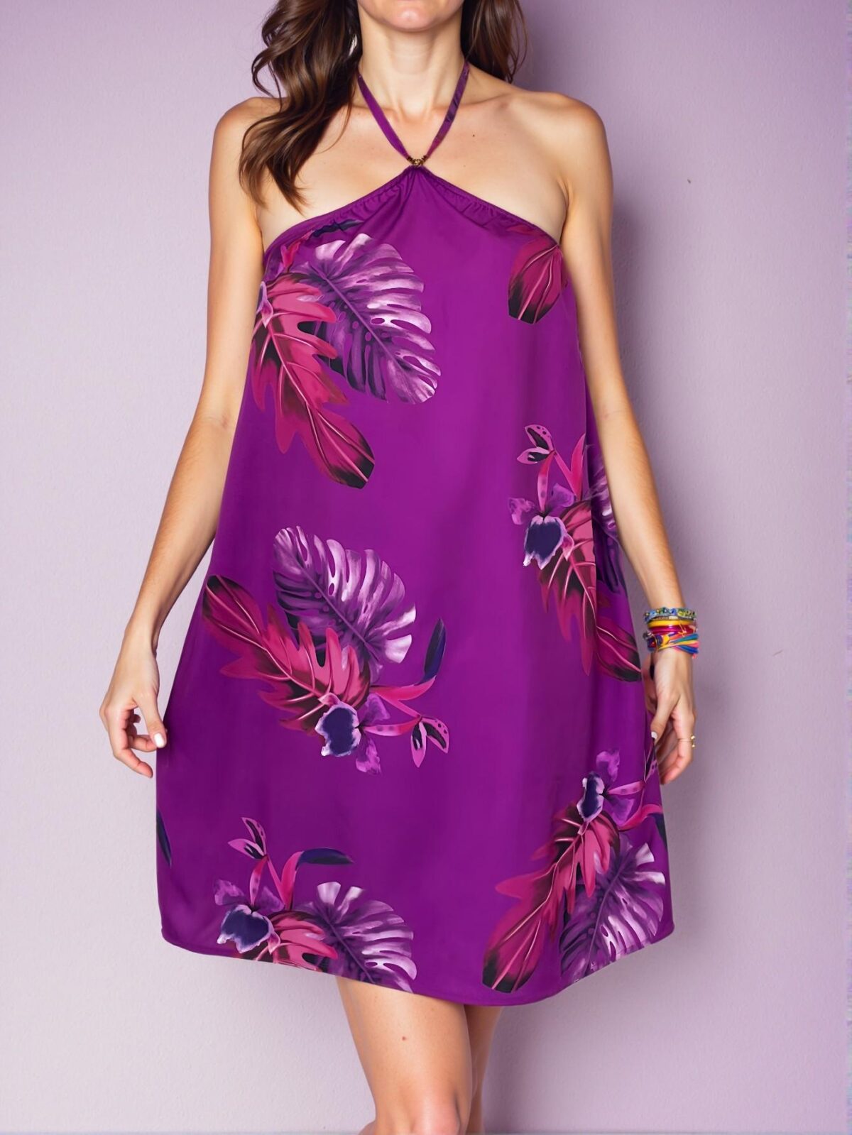 Chic Multicolor Tropical Print Cami Dress with Halter Neck and Backless Design - Classy and Trendy Fashion Style to Dress to Impress - Image 4