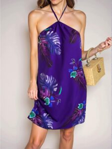 Elegant Multicolor Backless Criss Cross Halter Neck Mini Tropical Dress Chic, Classy and Trendy Fashion Style to Dress to Impress