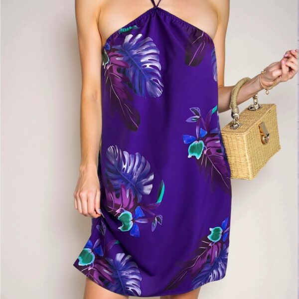 Elegant Multicolor Backless Criss Cross Halter Neck Mini Tropical Dress Chic, Classy and Trendy Fashion Style to Dress to Impress