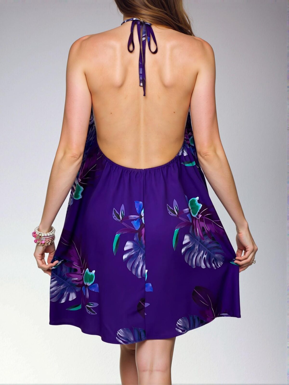 Elegant Multicolor Backless Criss Cross Halter Neck Mini Tropical Dress Chic, Classy and Trendy Fashion Style to Dress to Impress - Image 2