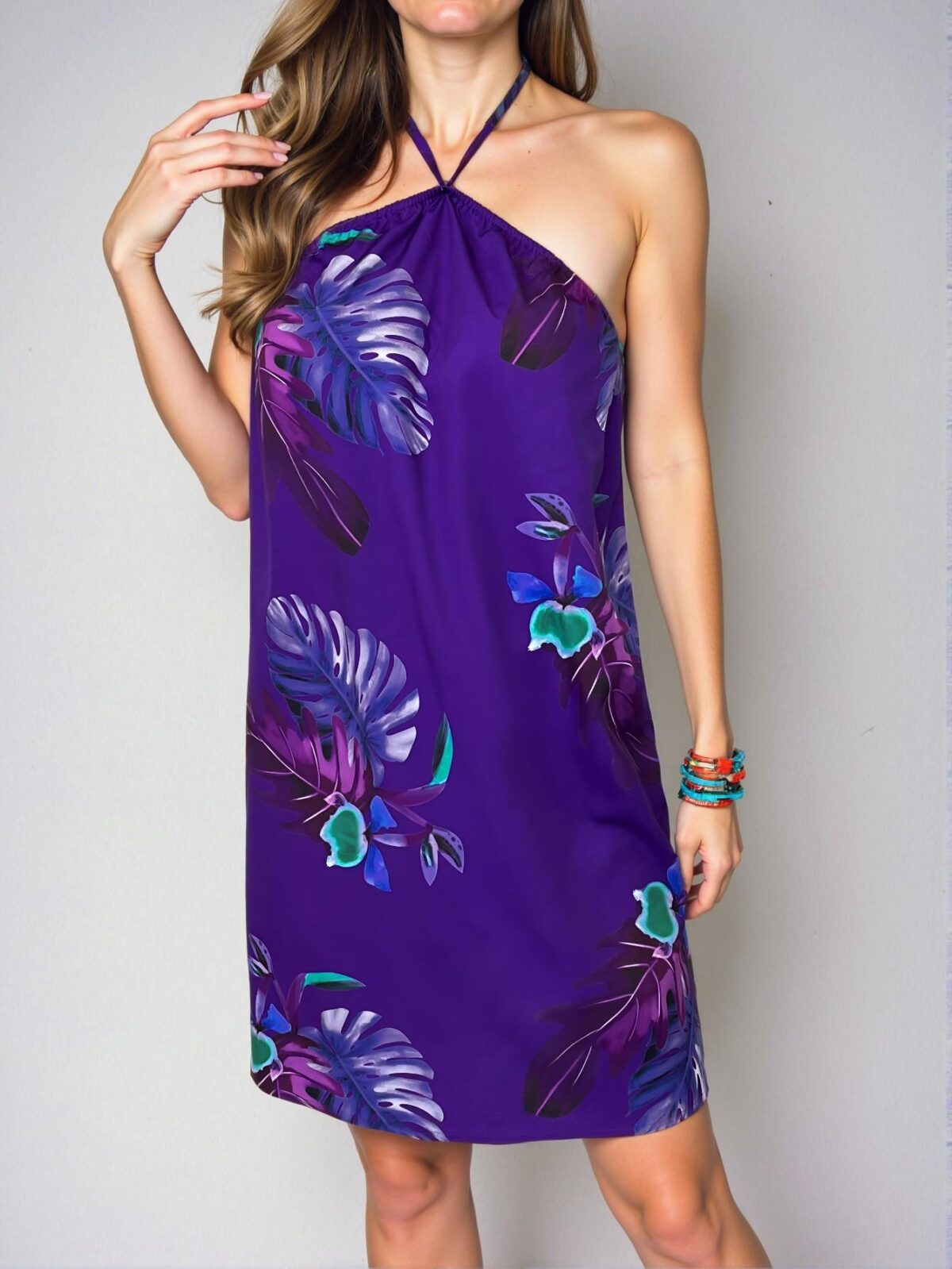 Elegant Multicolor Backless Criss Cross Halter Neck Mini Tropical Dress Chic, Classy and Trendy Fashion Style to Dress to Impress - Image 3
