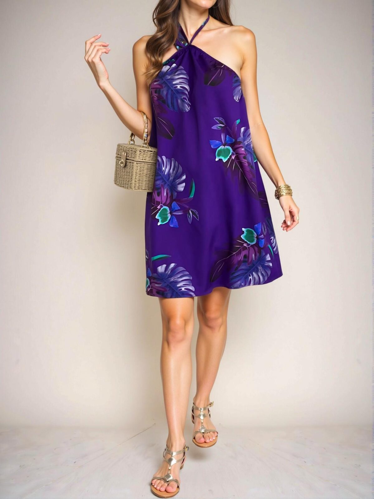 Elegant Multicolor Backless Criss Cross Halter Neck Mini Tropical Dress Chic, Classy and Trendy Fashion Style to Dress to Impress - Image 5