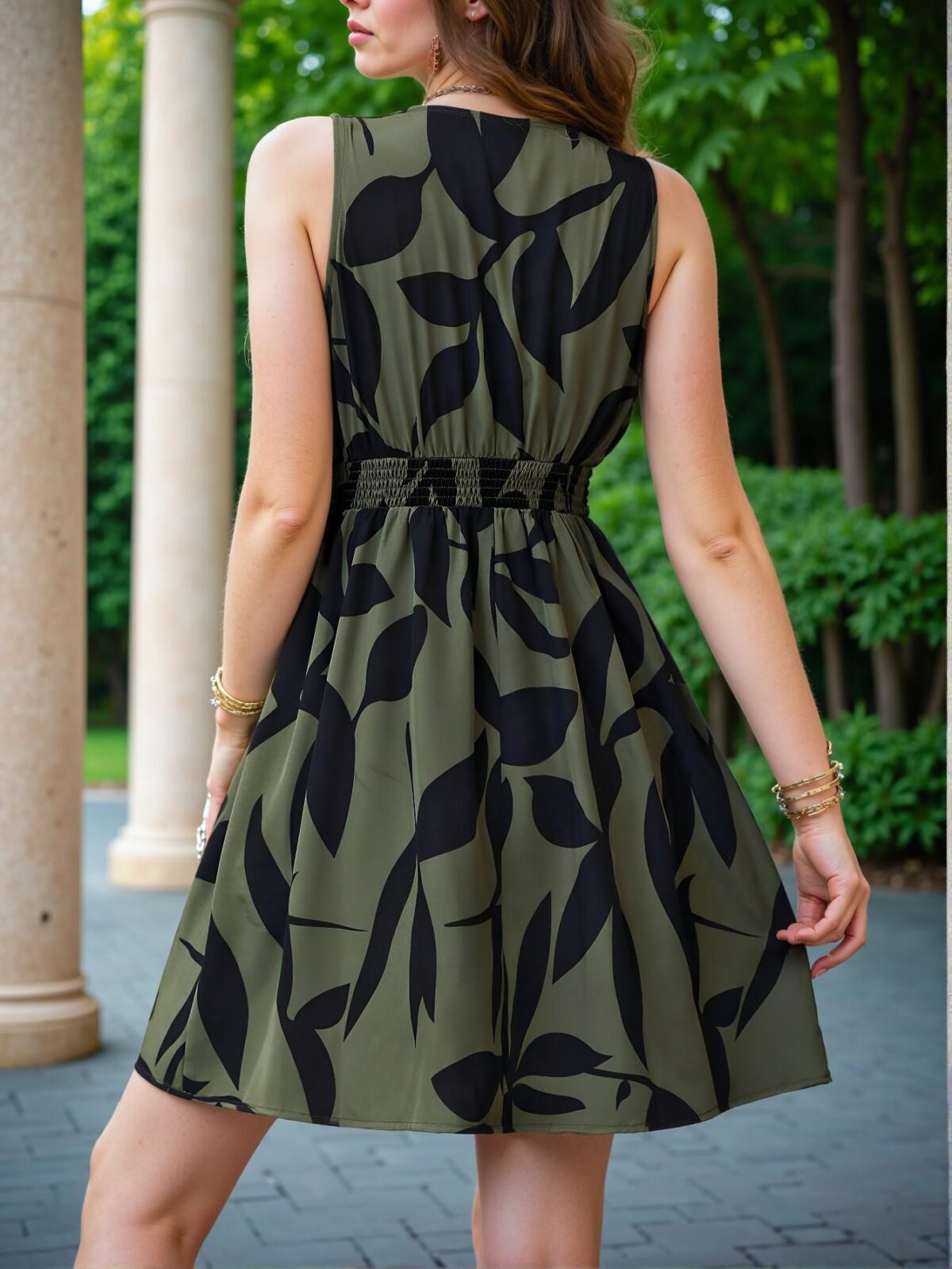 Elegant Multicolor Refreshing V-Neck Sleeveless Ruched Casual Dress, Perfect for Everyday and Holiday Occasions - Chic, Classy and Trendy Fashion Style to Dress to Impress - Image 2