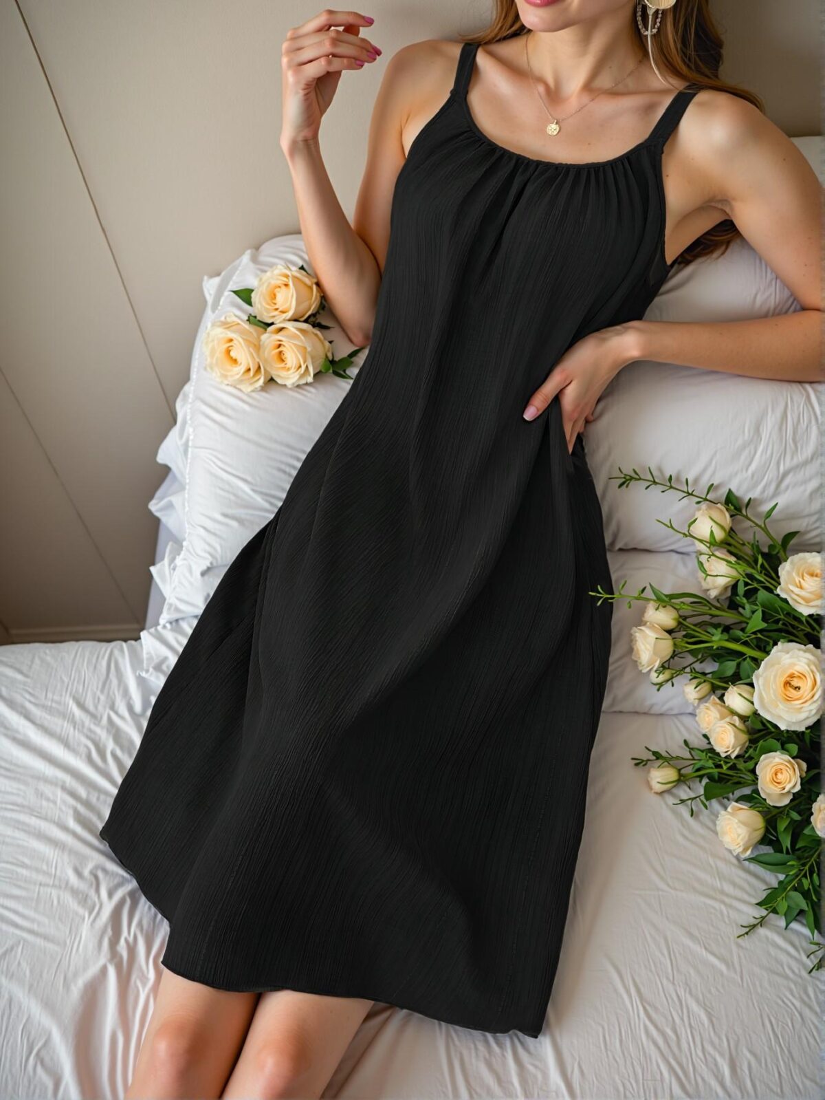 Elegant Black Midi Slip Dress with Split Thigh Detail - Chic, Classy, and Trendy Fashion Style to Dress to Impress - Image 3