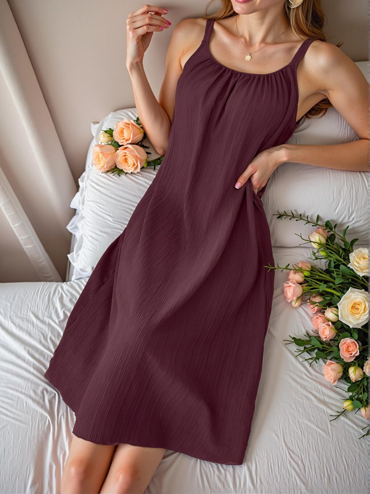 Elegant Rust Brown Slip Dress for Casual Loungewear - Chic, Classy and Trendy Fashion Style to Dress to Impress - Image 3