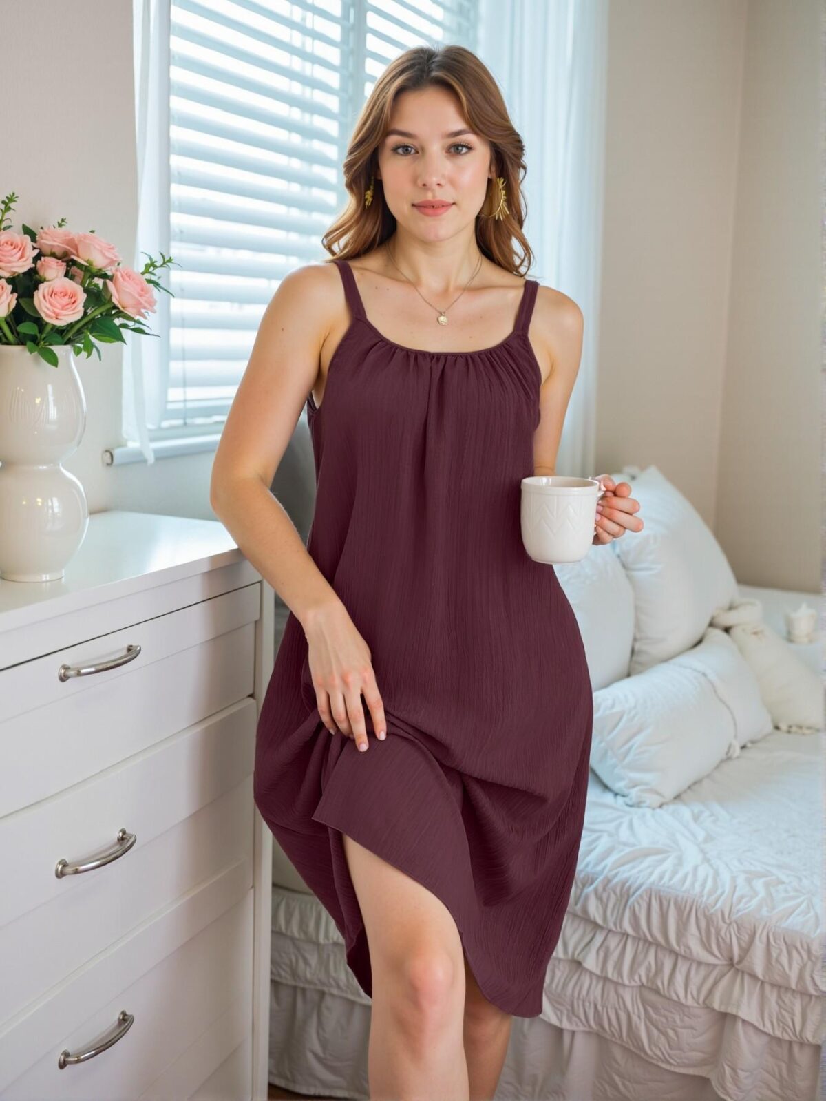 Elegant Rust Brown Slip Dress for Casual Loungewear - Chic, Classy and Trendy Fashion Style to Dress to Impress - Image 5
