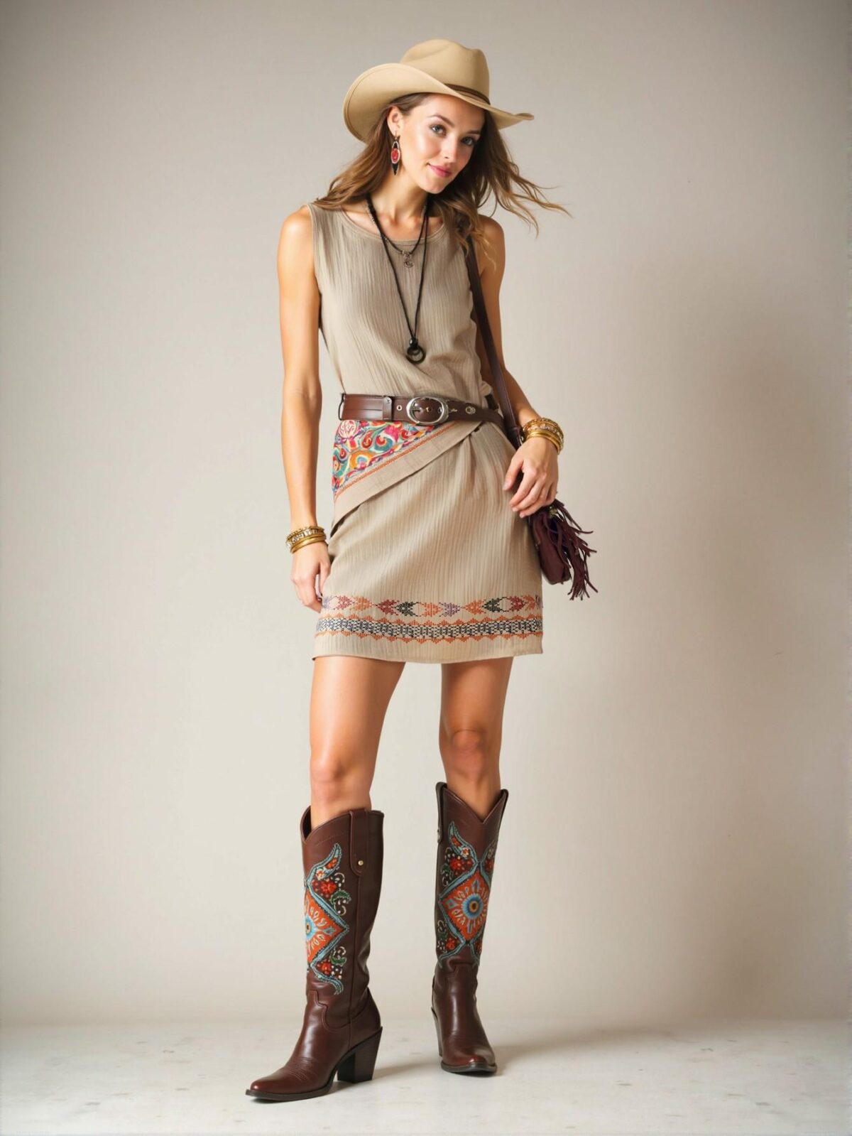 Elegant Apricot Boho Sleeveless Mini Dress with Geometric Design for Your Beach Getaway - Chic, Classy and Trendy Fashion Style to Dress to Impress - Image 3