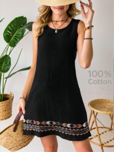 Elegant Black Boho Floral Sleeveless Vest Dress for Summer Beach Vacations - Chic, Classy and Trendy Fashion Style to Dress to Impress